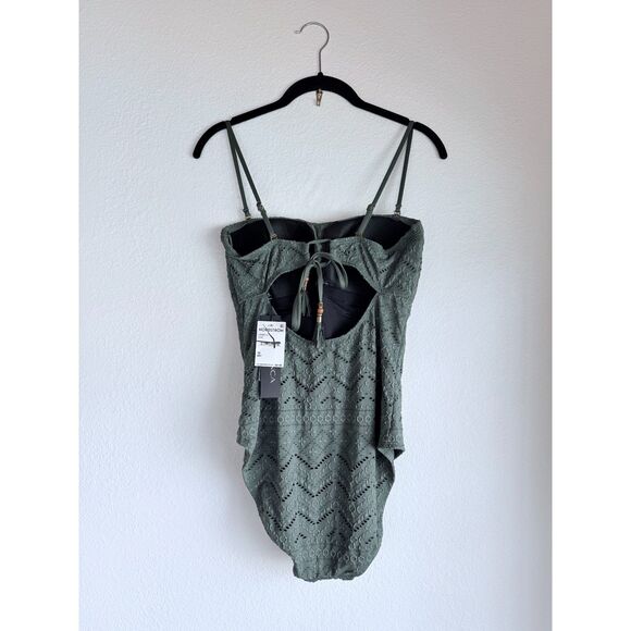 NWT La Blanca Salt Bandeau One-Piece Swimsuit w Removable Straps in Olive Sz 10 - Picture 7 of 16